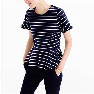 J Crew Structured Striped Peplum Top Blouse Sz L